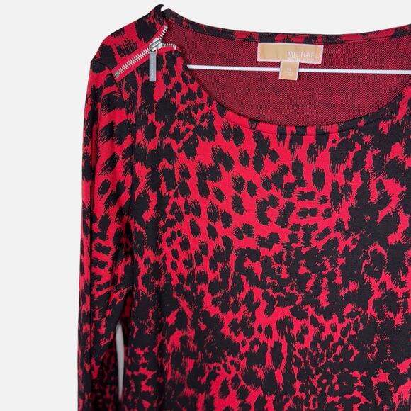 Michael Michael Kors Dress Women’s XL Red Black Animal Print Long Sleeve - Picture 4 of 15